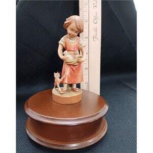 Reuge Swiss Music Box Love Is A Many Splendored Thing Girl Puppies Cat Rotating